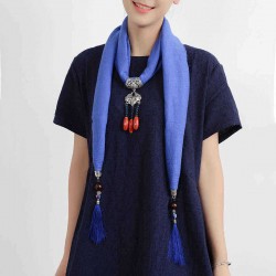 Ethnic Women Necklace Lucky Lock Beads Tassel Pendant Multicolor Cotton Scarf Clothing Accessories