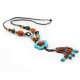 Ethnic Women's Long Necklace Vintage Handmade Ceramic Flower Wood Bead Tassel Necklaces Gift