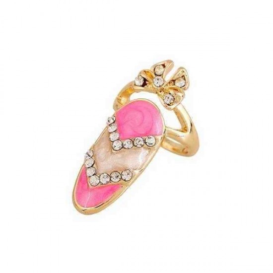 European Cute Finger Ring Inlay Rhinestone Bowknot Nail Ring