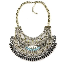 European Multilayer Crystal Rhinestone Statement Choker Necklace