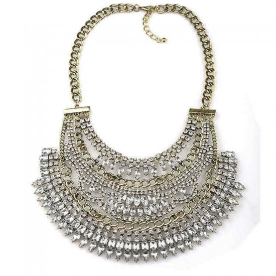 European Multilayer Crystal Rhinestone Statement Choker Necklace