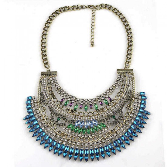 European Multilayer Crystal Rhinestone Statement Choker Necklace