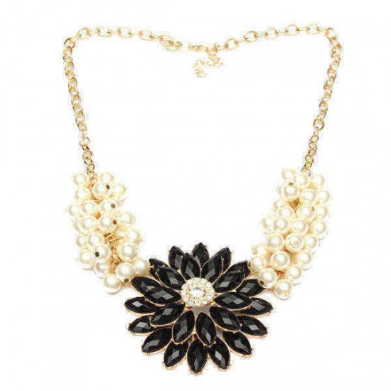 European Style Bauhinia Pearl Chain Flower Statement Necklace