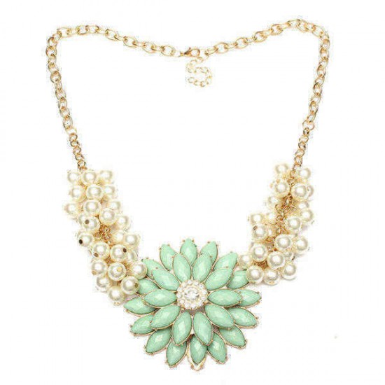 European Style Bauhinia Pearl Chain Flower Statement Necklace