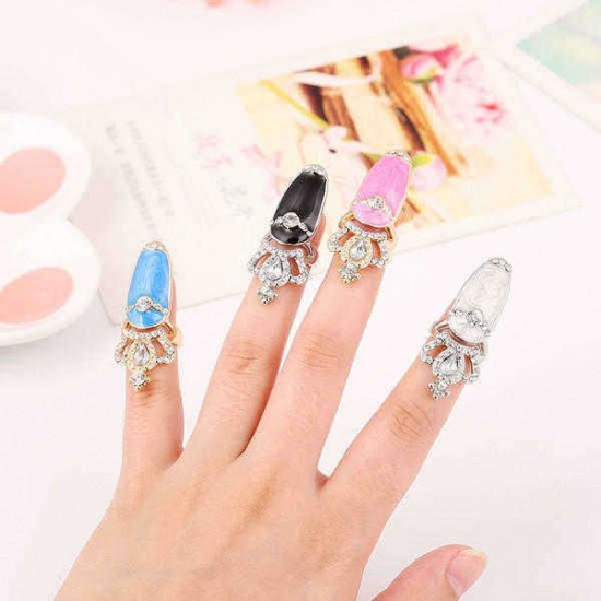 European Sweet Inlay Rhinestone Crown Fingernail Ring