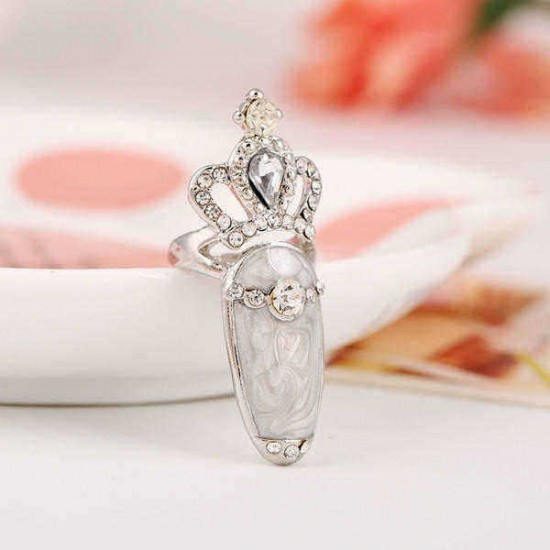 European Sweet Inlay Rhinestone Crown Fingernail Ring