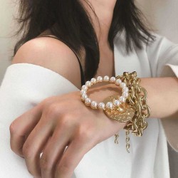 Exaggerated Crab Pearl Bracelet Hallow Metal Chain Bracelet Punk Multi Layer Bracelet For Women