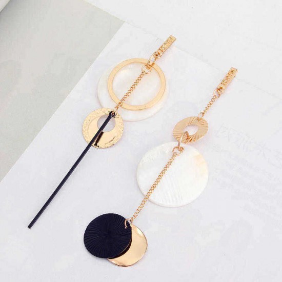 Exaggerated Natural Shell Round Ear Drop Asymmetric Earrings