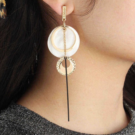 Exaggerated Natural Shell Round Ear Drop Asymmetric Earrings