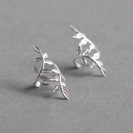 Fashion 925 Sterling Silver Wrap Leaf Cartilage Earrings No Piercing Ear Climber Earring for Women