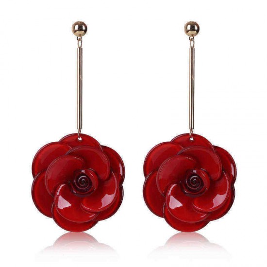 Fashion Acrylic Flower Long Earrings 4 Colors Sweet Jewelry Gift for Women