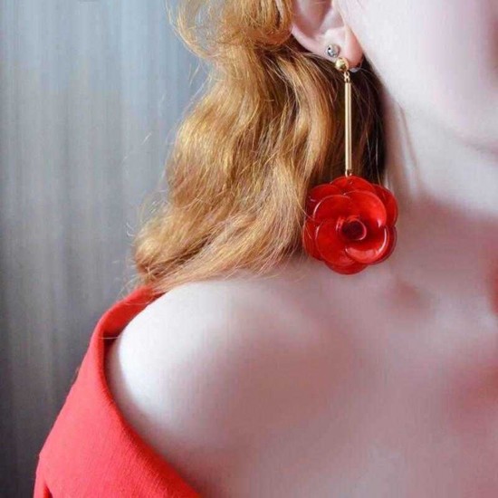 Fashion Acrylic Flower Long Earrings 4 Colors Sweet Jewelry Gift for Women