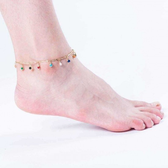 Fashion Anklet Gold Plated Colorful Zircon Tassels Anklet Elegant Accessories Jewelry for Women