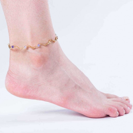 Fashion Anklets Gold Plated Colorful Zircon Wave S Form Anklet Elegant Accessories Jewelry for Women