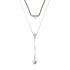 Fashion Artificial Pearl Shiny Rhinestone Triangle Pendant Double Layer Necklace Jewelry for Women