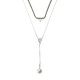 Fashion Artificial Pearl Shiny Rhinestone Triangle Pendant Double Layer Necklace Jewelry for Women