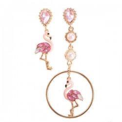 Fashion Asymmetry Blue Pink Flamingo Dangle Earrings Crystal Drop Pearl Earring Gift for Women