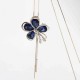 Fashion Blue Crystal Rhinestones Flower Necklace Sweater Chain Statement Necklaces for Women