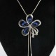 Fashion Blue Crystal Rhinestones Flower Necklace Sweater Chain Statement Necklaces for Women