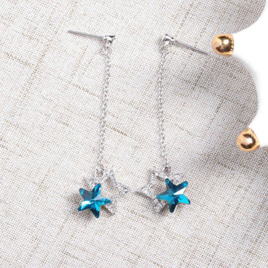 Fashion Blue Purple Stars Dangle Earring Crystal Rhinestones Cute Earrings Gift for Women