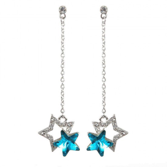 Fashion Blue Purple Stars Dangle Earring Crystal Rhinestones Cute Earrings Gift for Women