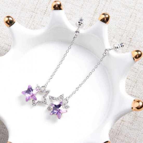 Fashion Blue Purple Stars Dangle Earring Crystal Rhinestones Cute Earrings Gift for Women