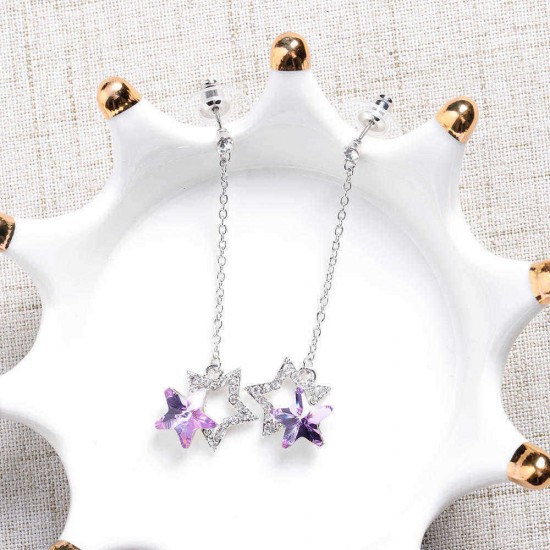 Fashion Blue Purple Stars Dangle Earring Crystal Rhinestones Cute Earrings Gift for Women