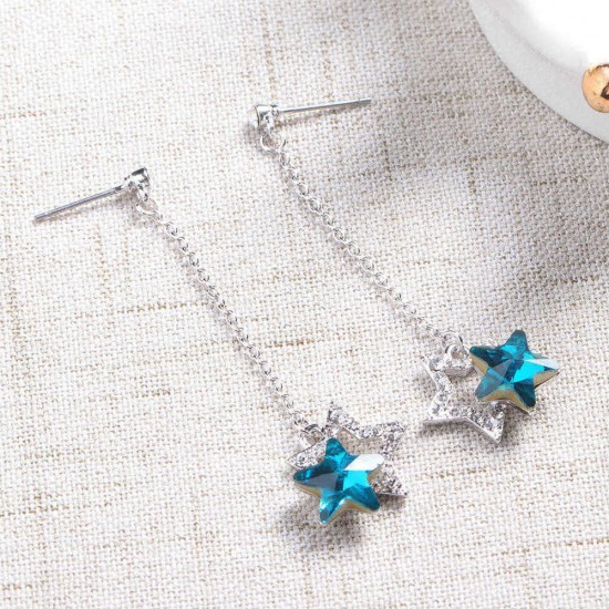 Fashion Blue Purple Stars Dangle Earring Crystal Rhinestones Cute Earrings Gift for Women