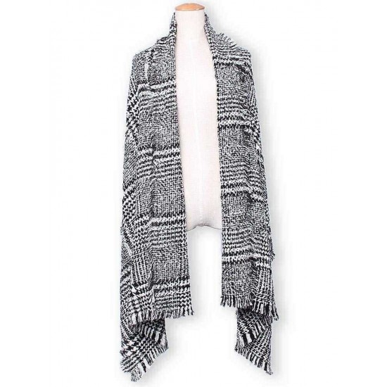 Fashion Casual Plaid Tassle Hem Knitted Tweed Scarf Shawl