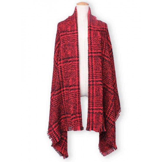 Fashion Casual Plaid Tassle Hem Knitted Tweed Scarf Shawl