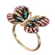 Fashion Colorful Butterfly 18K Gold Ring Luxury Full Rhinestones Opening Adjustable Rings for Women