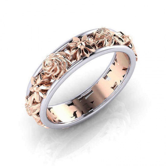 Fashion Double Color Flower Finger Ring Round Shape Rose Gold Women Rings Jewelry