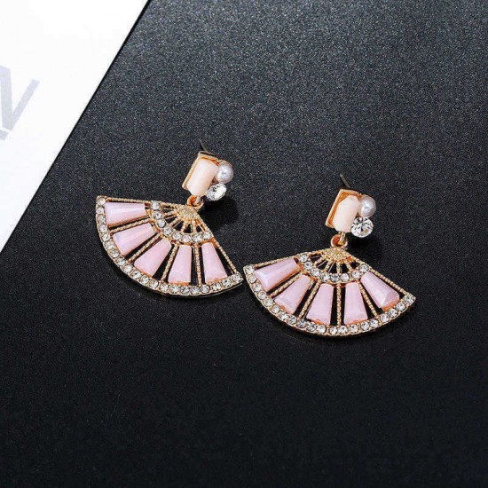 Fashion Fan Shape Crystal Drop Earring Elegant Rhinestones Dangle Earring Jewelry for Women