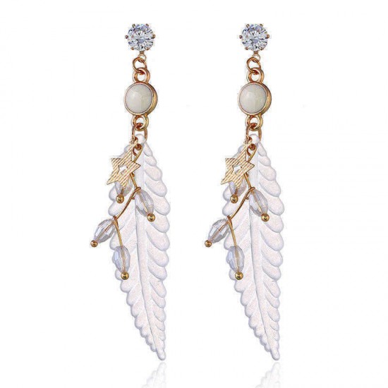 Fashion Feather Earring Star Rhinestones Acrylic Dangle Earrings Gift for Girls Women