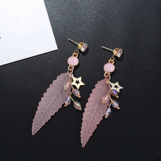 Fashion Feather Earring Star Rhinestones Acrylic Dangle Earrings Gift for Girls Women