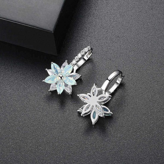 Fashion Flower Zirconia Silver Women's Earrings Anallergic Piercing Dangle Earring for Women