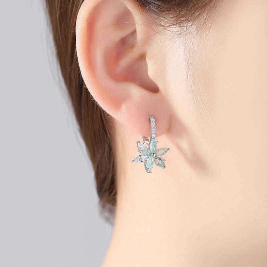 Fashion Flower Zirconia Silver Women's Earrings Anallergic Piercing Dangle Earring for Women