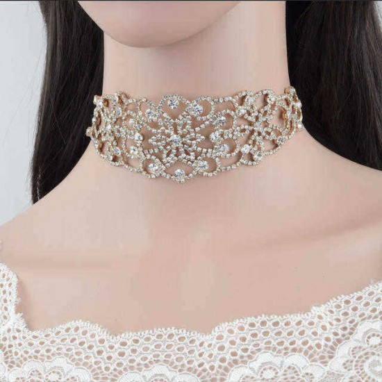 Fashion Full Diamond  Flower Collar Alloy Retro Female Necklace