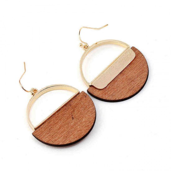 Fashion Geometric Dangle Earring Simple Classic Wood Metal Gold Ear Drop for Women