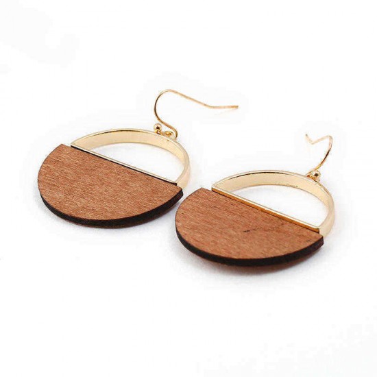 Fashion Geometric Dangle Earring Simple Classic Wood Metal Gold Ear Drop for Women