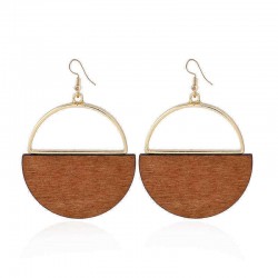 Fashion Geometric Dangle Earring Simple Classic Wood Metal Gold Ear Drop for Women