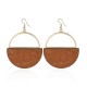 Fashion Geometric Dangle Earring Simple Classic Wood Metal Gold Ear Drop for Women