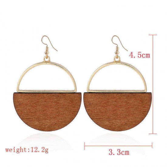 Fashion Geometric Dangle Earring Simple Classic Wood Metal Gold Ear Drop for Women