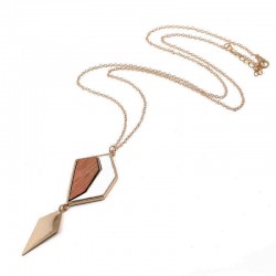 Fashion Geometric Drop Long Necklace Simple Wood Pendant Gold Chain Statement Necklace for Women