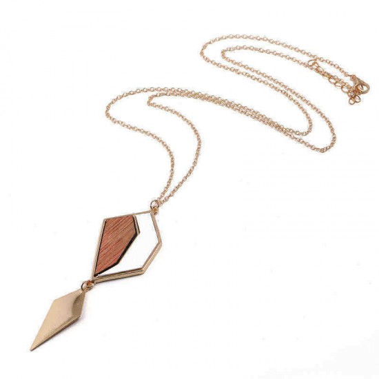 Fashion Geometric Drop Long Necklace Simple Wood Pendant Gold Chain Statement Necklace for Women