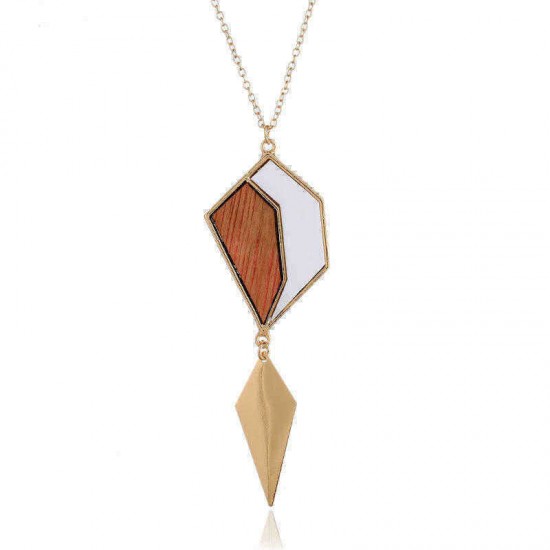 Fashion Geometric Drop Long Necklace Simple Wood Pendant Gold Chain Statement Necklace for Women