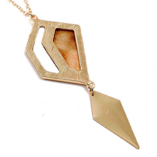 Fashion Geometric Drop Long Necklace Simple Wood Pendant Gold Chain Statement Necklace for Women