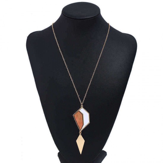 Fashion Geometric Drop Long Necklace Simple Wood Pendant Gold Chain Statement Necklace for Women