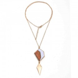 Fashion Geometric Drop Long Necklace Simple Wood Pendant Gold Chain Statement Necklace for Women