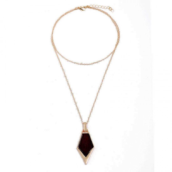 Fashion Geometric Long Necklace Simple Wood Gold Chain Statement Necklace for Women